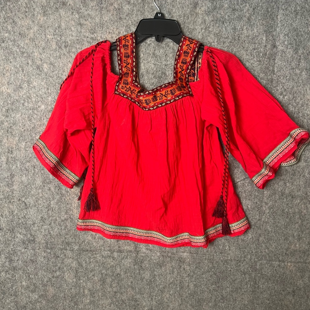 Chelsea & Violet Woman Size XS Red Embroidered peasant off the shoulder Top